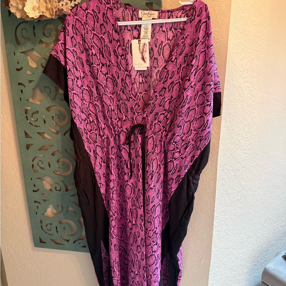 Jessica Simpson Fuchsia and Black Snakeprint Caftan/Swim Coverup